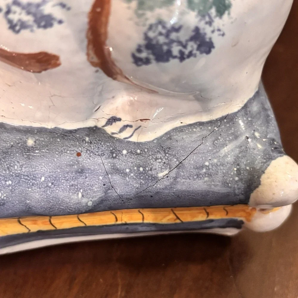 Vintage Portugal Pottery Cat Flower Frog Bud Vase Primitive Folk Art Signed 5